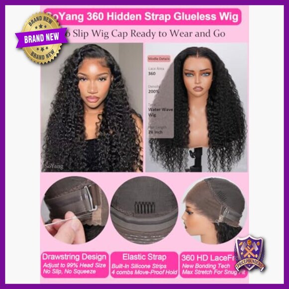 360 Lace Front Human Hair Wig, 24 Inch Water Wave, 200% Density, Glueless